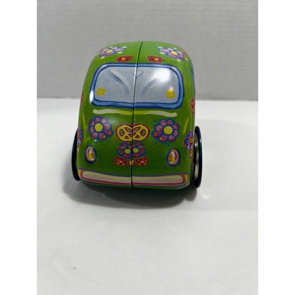 Volkswagen Bug Shape Tin 6" Green With Flowers, Pease Sign Colorful Beetle Car - Picture 4 of 7